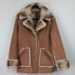 Dennis Bassco Women's Tan Faux Suede & Fur Reversible Jacket Western Boho sz M
